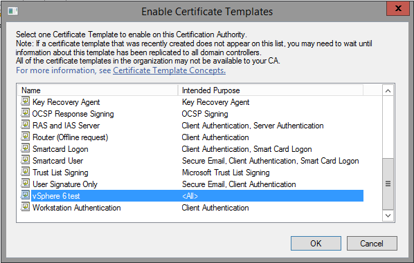 (Example shown uses "vSphere 6 test" because "vSphere 6.0" was already issued