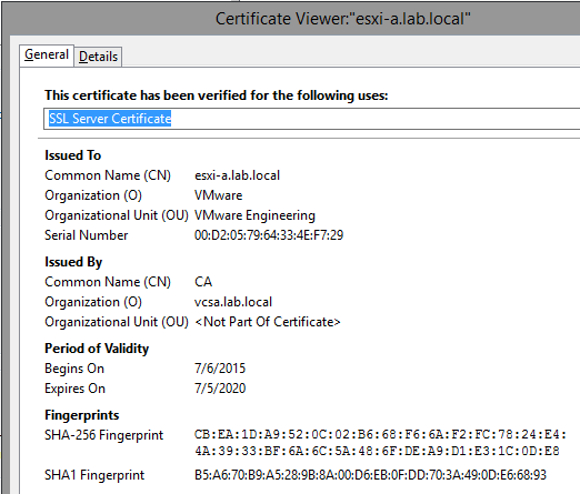 ESXi Original SSL thumbprint ESXi Original SSL thumbprint