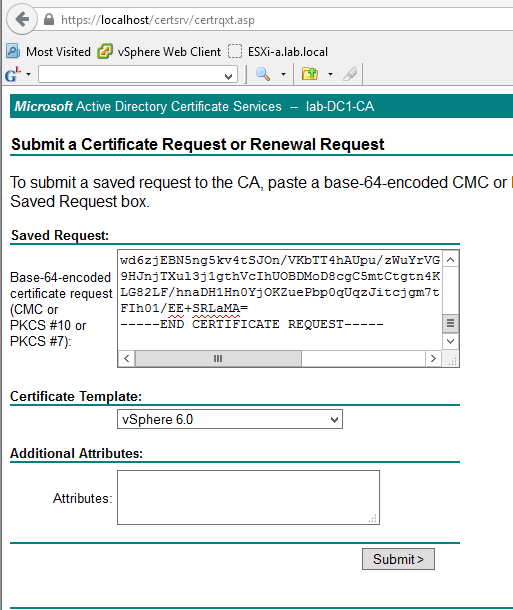 Submit Certificate Request to MS CA